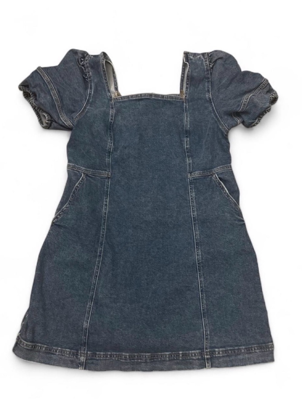SO Y2K Puff Sleeve Denim Dark Wash Square Neckline Mini Dress Women’s Size XL